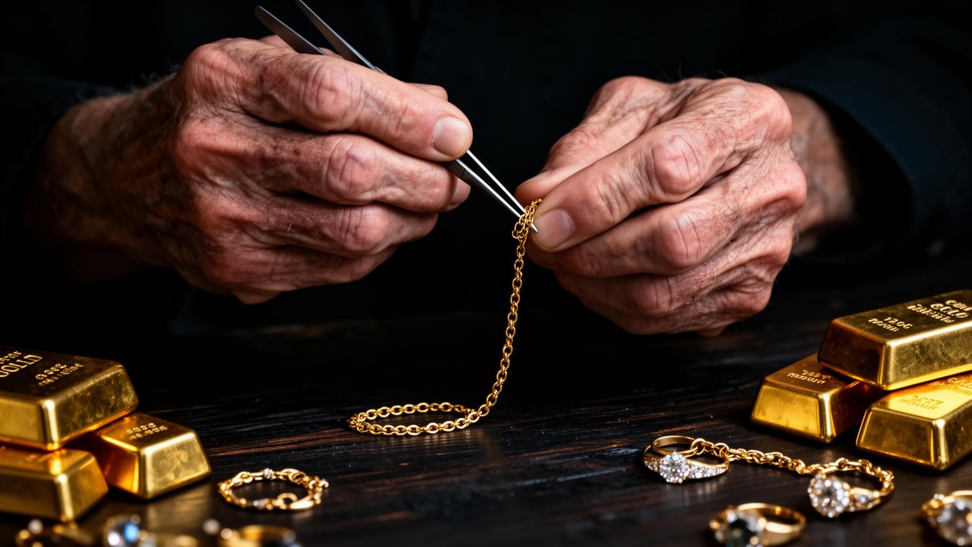 Master jeweler hands working with gold
